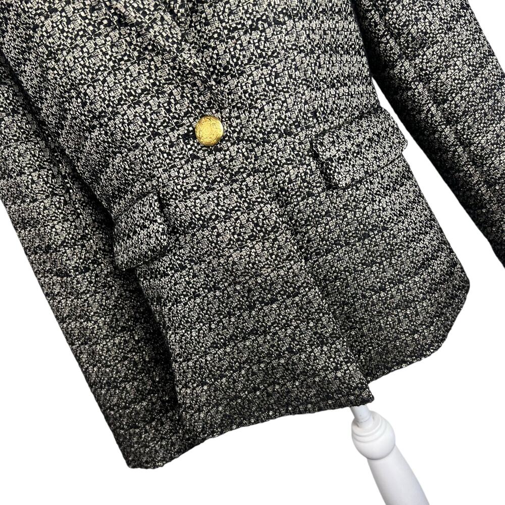 Evereve Black Cream Metallic Tweed Gold Button Blazer Jacket - Picture 5 of 8